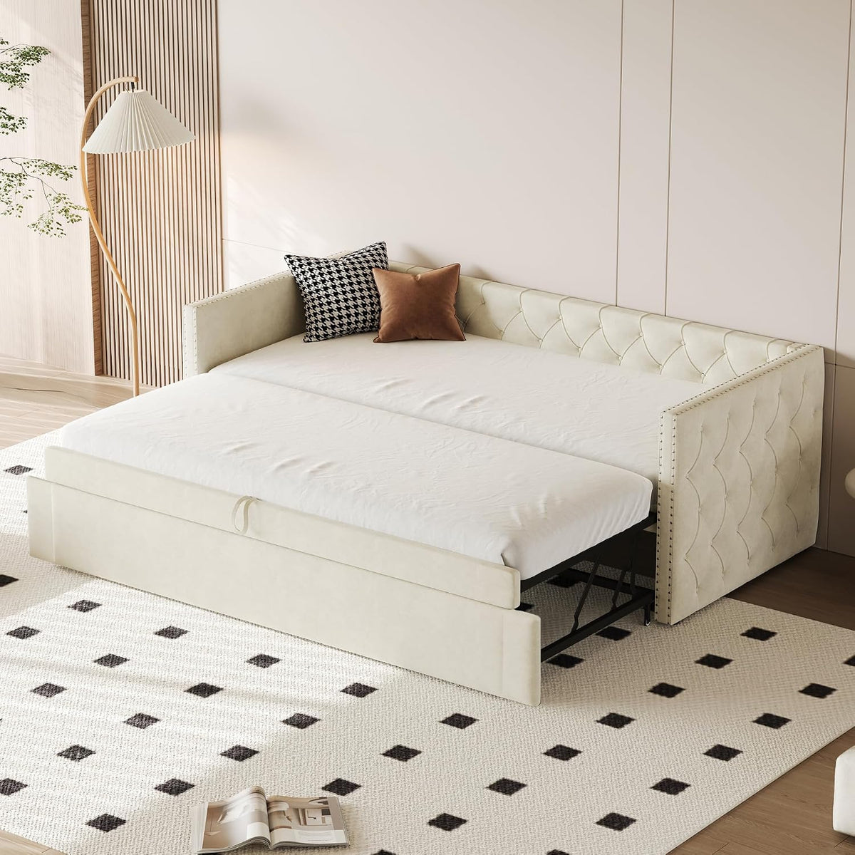 Sofa, Dolamaní, 90 x 200 cm, Biały/Szary, MDF, funkcja spania