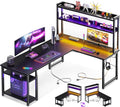 Biurko, ODK, 150 x 120 cm, Czarny, oświetlenie LED, USB, Bluetooth