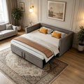 Sofa rozkładana, JiaOyu, 180 x 200 cm, Beżowy, MDF, 2-osobowa, funkcja spania, oświetlenie LED, USB