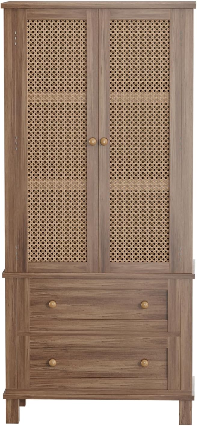 Komoda, Koioplie, 73,5 x 38,8 x 163 cm, Brązowy/Beżowy, polirattan, 2 szuflad