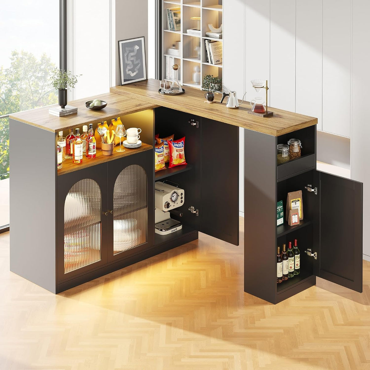 Goldicoo, Kredens, 197 x 39,6 x 100 cm, Czarny, MDF, oświetlenie LED