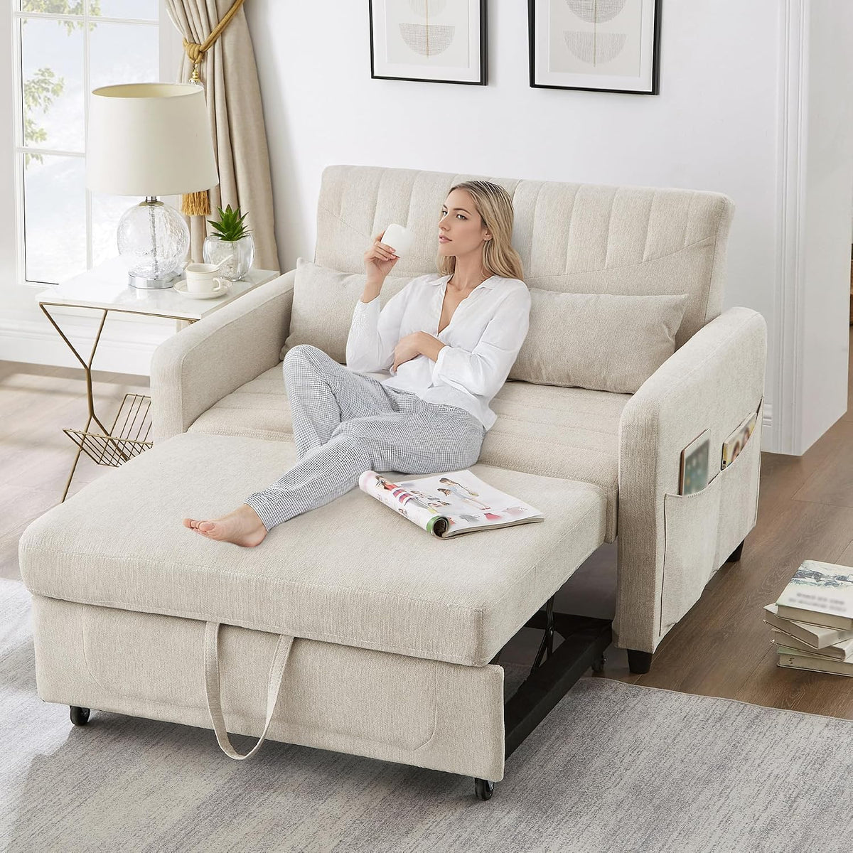 Sofa, GigaXynium, 166 x 95 cm, Beżowy, metal, funkcja spania