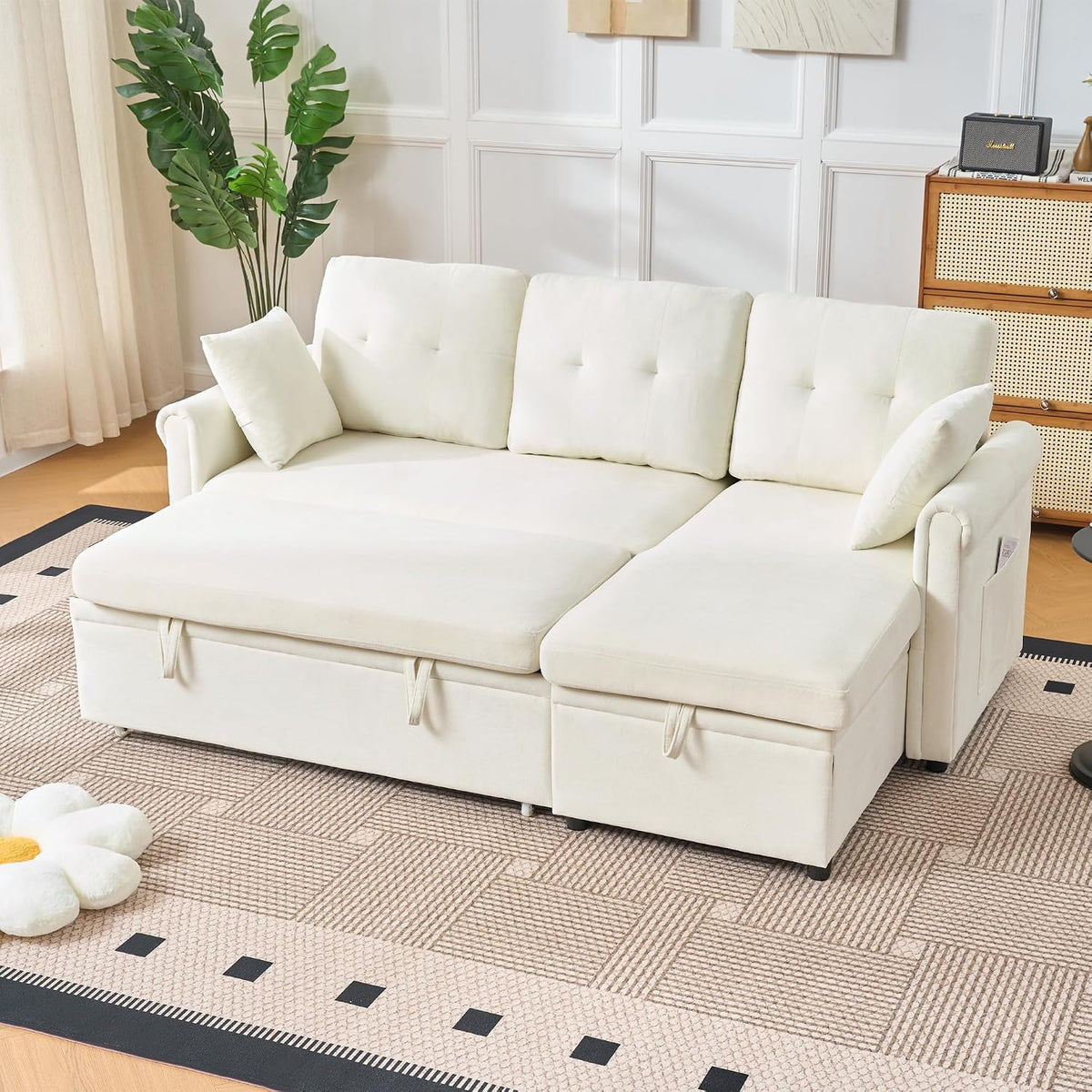 Sofa, Dolamaní, 180 x 124 x 46 cm, Beżowy, 3-osobowa, funkcja spania, pilot zdalnego sterowania