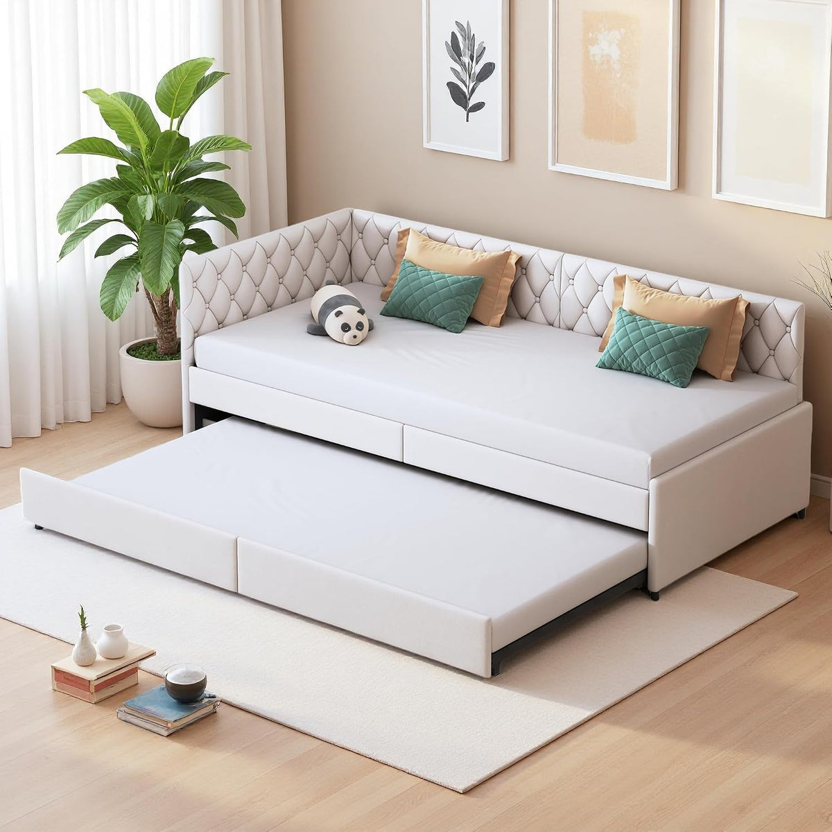 Sofa, LKPOMI, 90 x 200 cm, Beżowy, MDF, składana konstrukcja