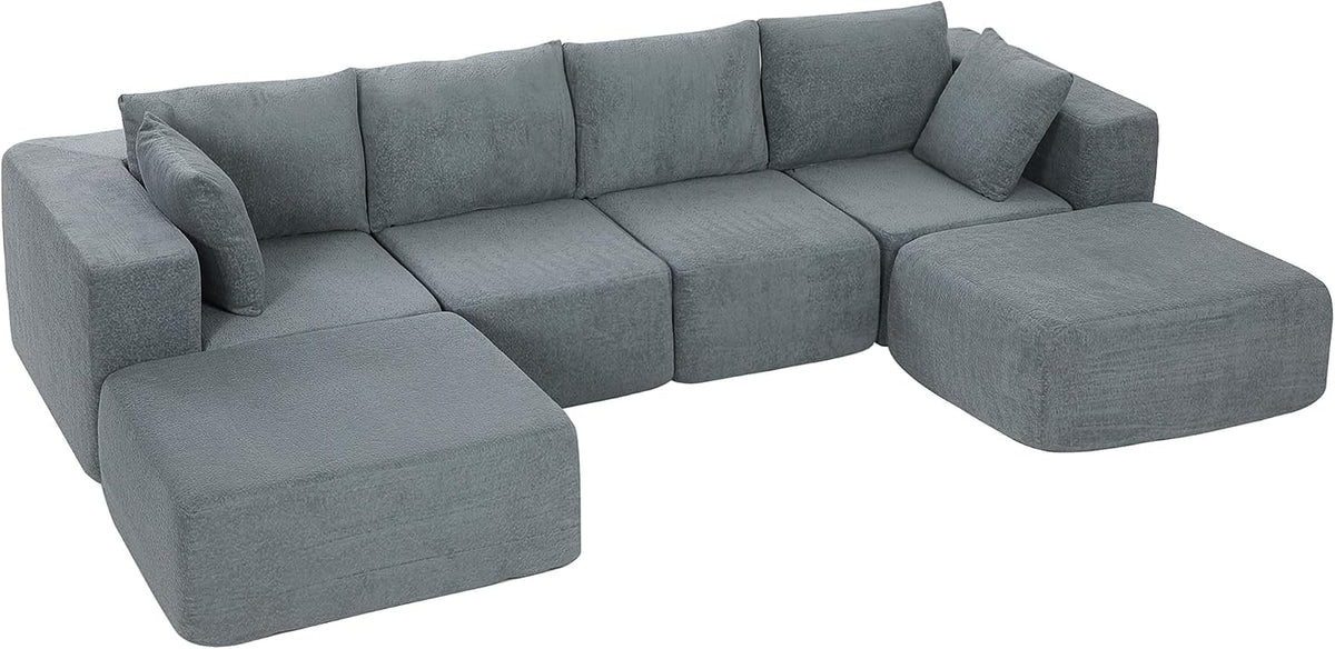 Sofa narożna, HOMCOM, 294 cm, 70 W, Szary/Niebieski, 4-osobowa, funkcja spania, modułowa konstrukcja
