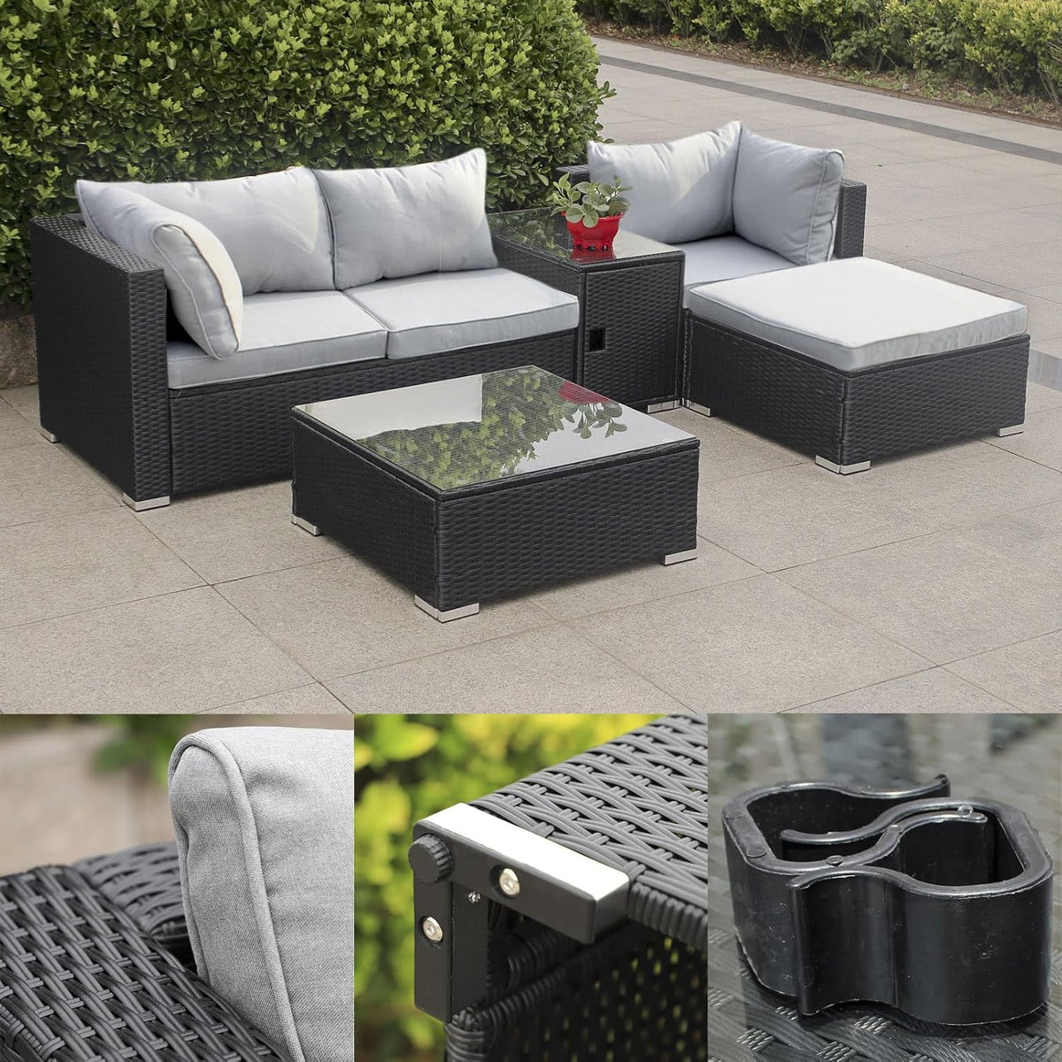 Sofa, Calma Lux, 75 x 75 x 65 cm, Czarny/Szary, polirattan, 3-osobowa, odporność na warunki atmosferyczne, ochrona UV