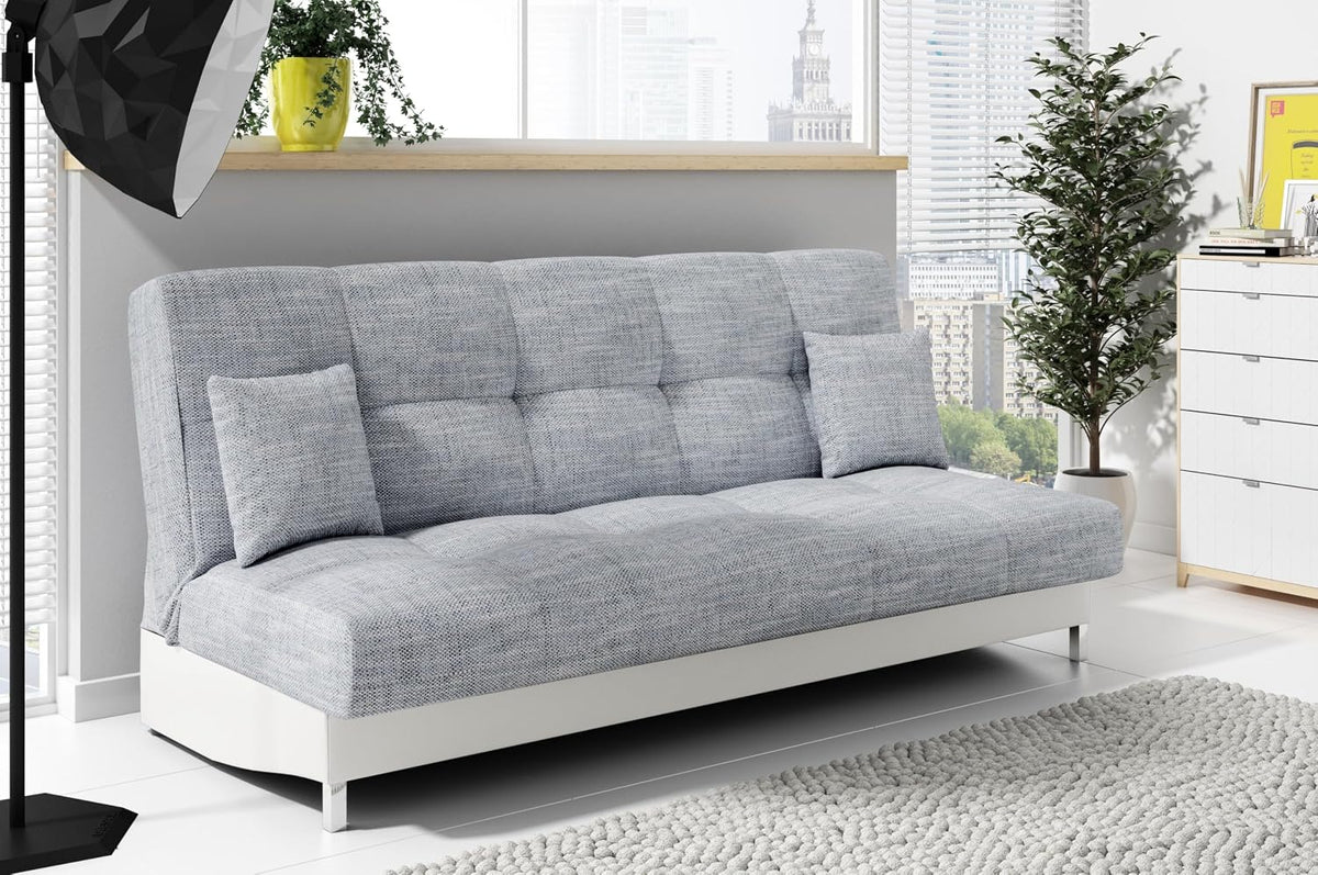 Sofa, LIKMA, 195x91x85 cm, Szary/Biały, skóra ekologiczna, 3-Osobowa, funkcja spania