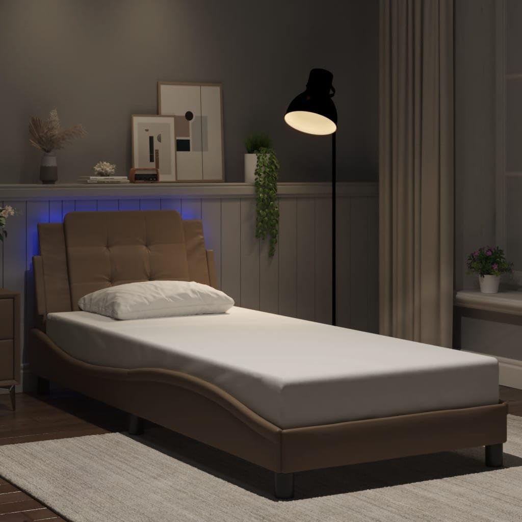 Tonture, Rama łóżka, 80 x 200 cm, 5 V, Brązowy/Czarny, metal, oświetlenie LED, USB