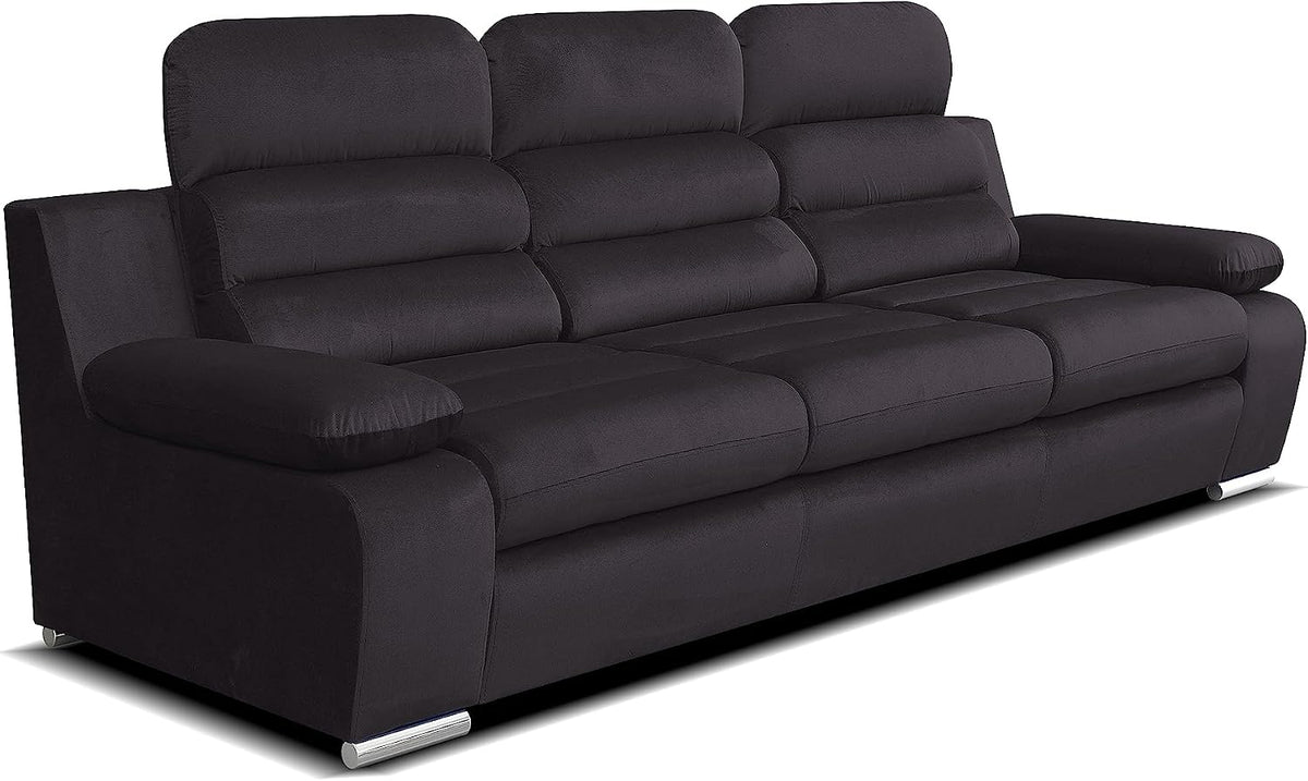 Sofa, Robin, 238 x 96 x 95 cm, Czarny, aksamit, regulowane podłokietniki, składana konstrukcja