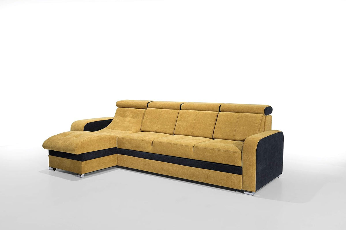 Robin, Sofa narożna, 315 cm, Czarny, funkcja spania