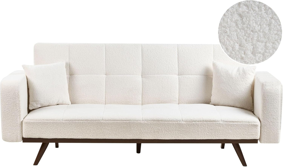 Sofa rozkładana, Beliani, 182x52 cm, Biały/Szary, 3-osobowa, funkcja spania, miejsce do przechowywania, regulowane oparcie