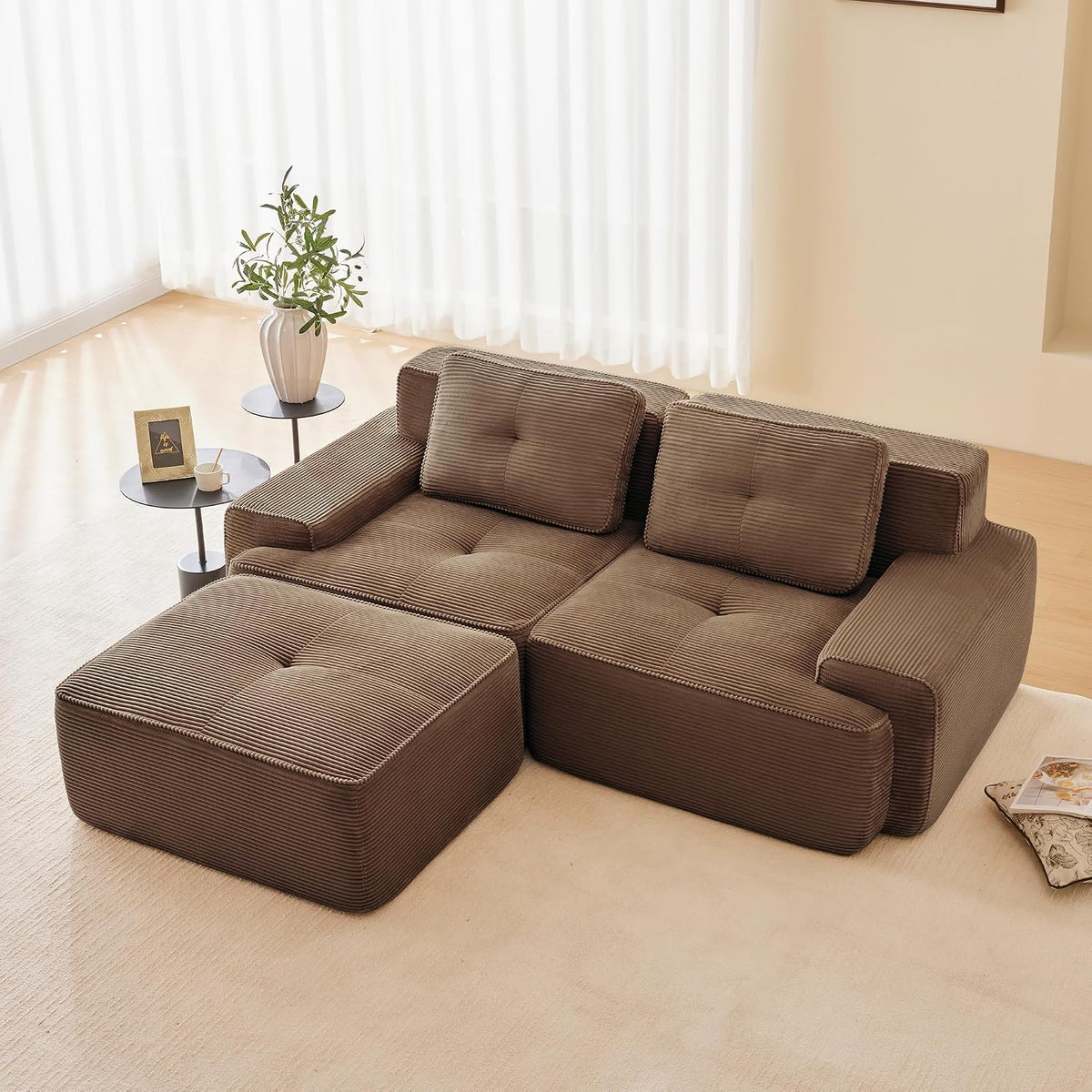 Sofa narożna, Dolamaní, 74 cm, Brązowy, sztruks, 2-osobowa, modułowa konstrukcja