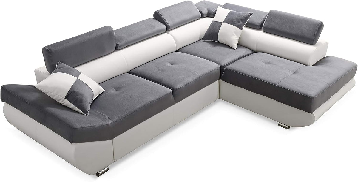 Sofa narożna, Robin, 210 x 130 cm, Szary/Biały, funkcja spania
