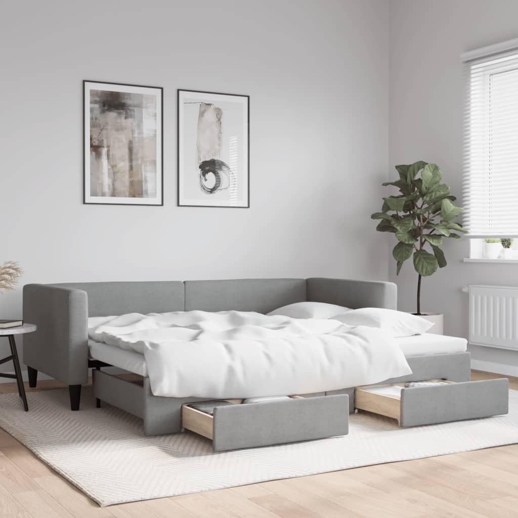 Sofa, YunCangg, 90 x 200 cm, 2 W, Szary, lite drewno, funkcja spania, miejsce do przechowywania, 2 w 1