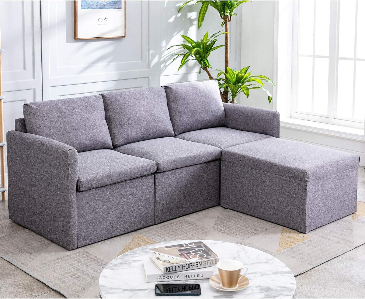 Sofa narożna, Szary, 3-osobow