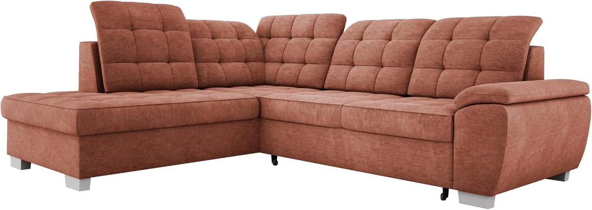 Sofa narożna, DomiMeble, 258x212 cm, Czerwony/Pomarańczowy, funkcja spania