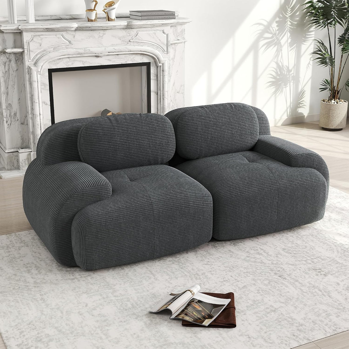 Sofa, A-2, Dolamaní, Szary, sztruks, 2-osobowa, modułowa konstrukcja