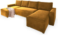 Sofa rozkładana, Masseno, 130x265 cm, Żółty, płyta wiórowa, funkcja spania, miejsce do przechowywania
