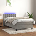 Łóżko kontynentalne, Homgoday, 100 x 200 cm, 5 V, Szary, lite drewno, oświetlenie LED, USB