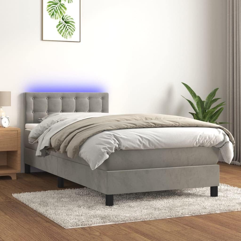Łóżko kontynentalne, Homgoday, 100 x 200 cm, 5 V, Szary, lite drewno, oświetlenie LED, USB