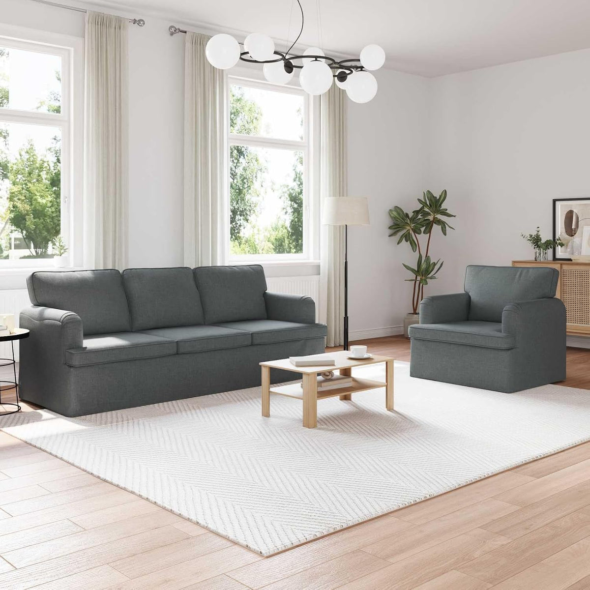Sofa narożna, Keeushr, 144 x 80 x 85 cm, Szary, materiał drewnopochodny, modułowa konstrukcja