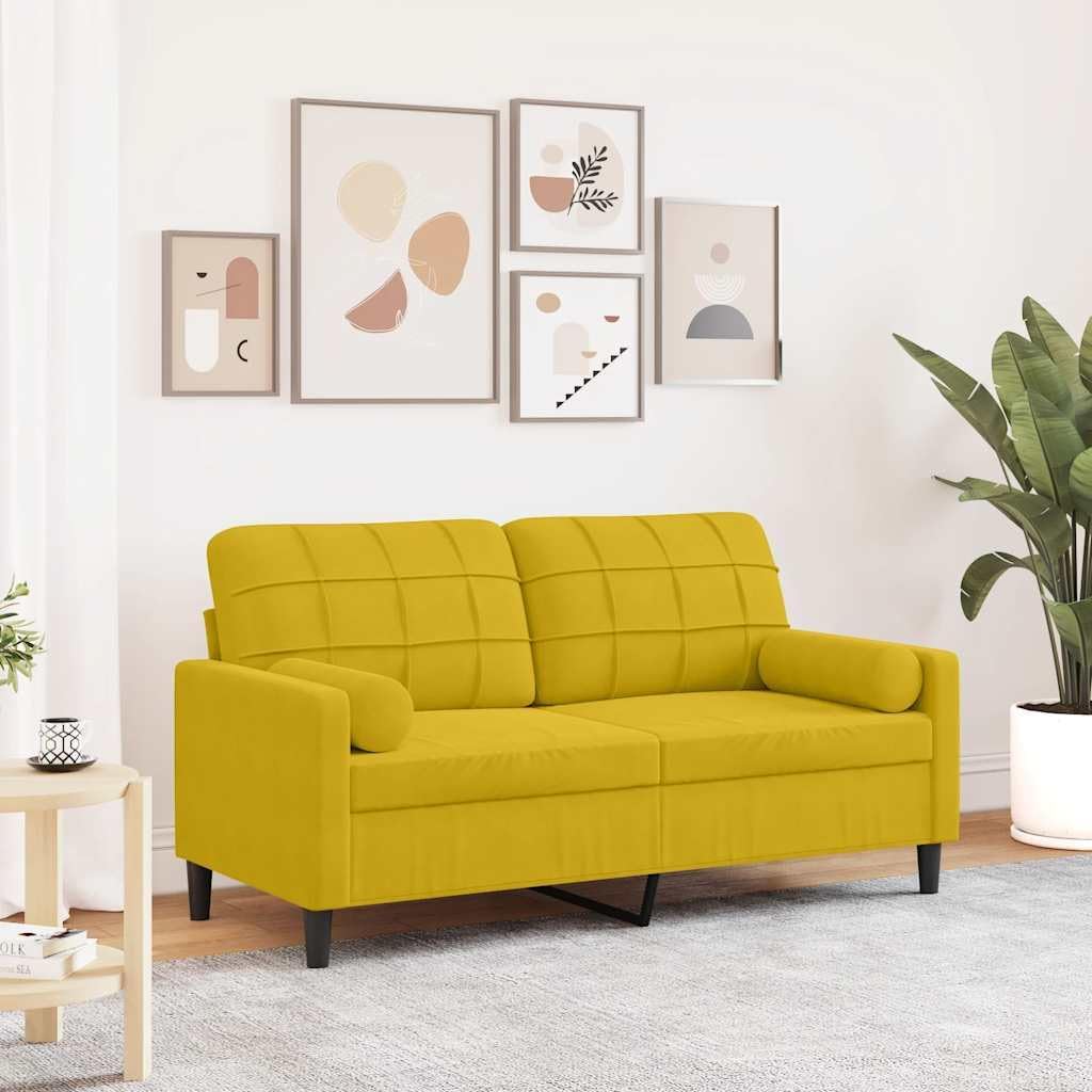 Sofa, FWIKDUN, 140 cm, Żółty, aksamit, 2-osobowa