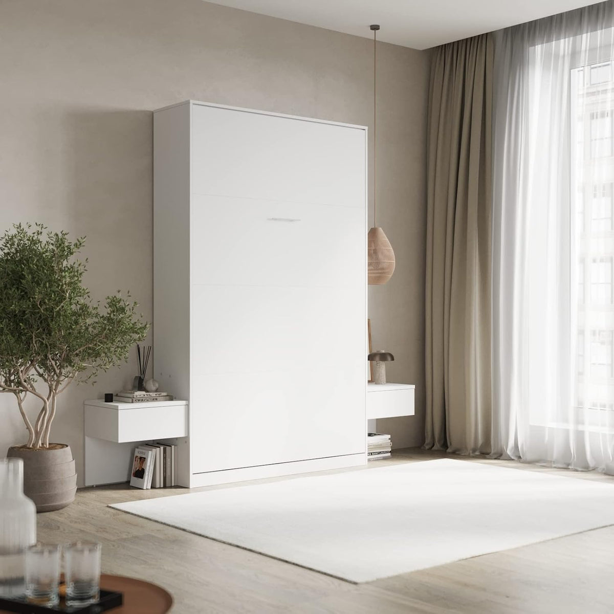 Łóżko z materacem, SMARTBett, 140 x 200 cm, Biały, składana konstrukcja