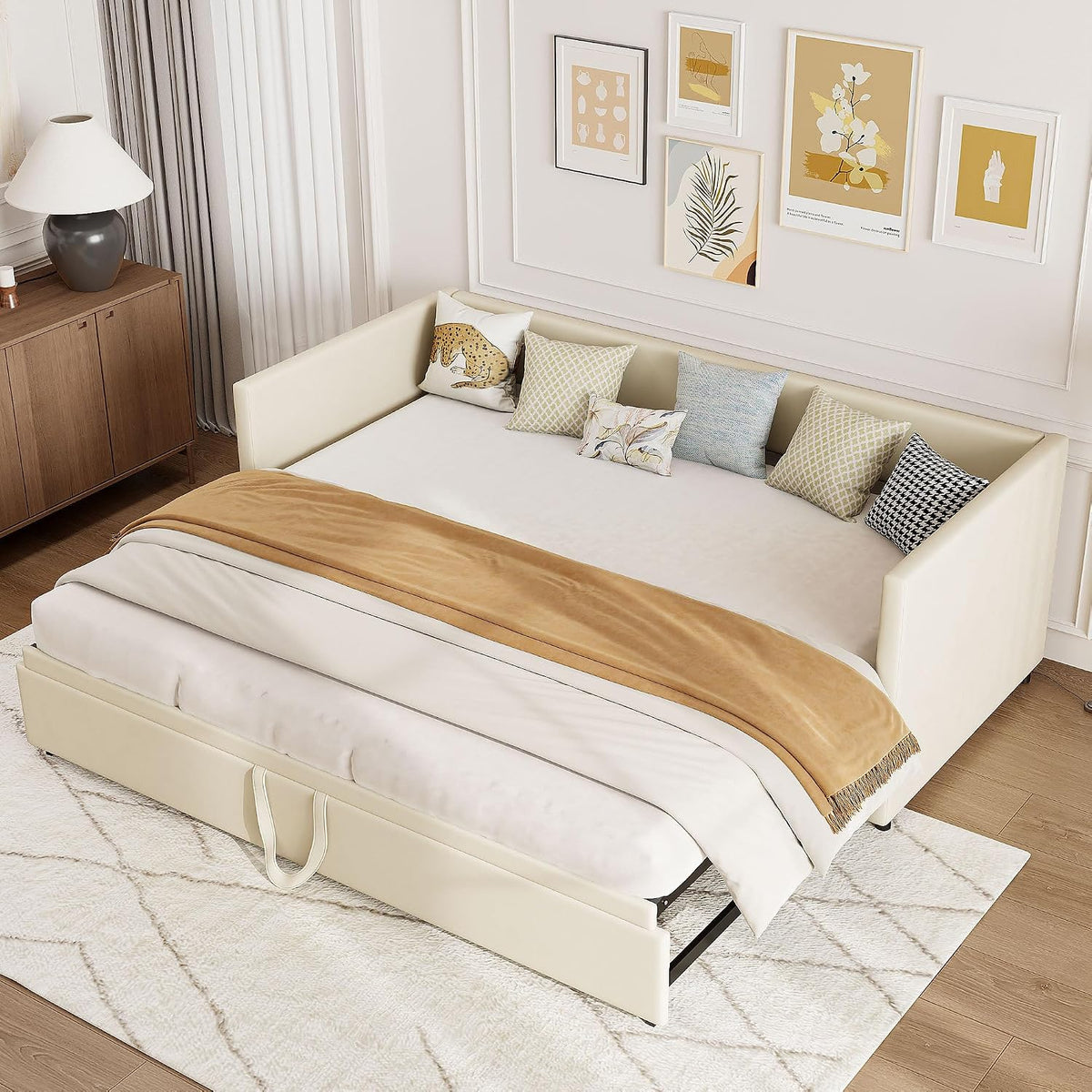 Sofa rozkładana, BSMGSGN, 180 x 200 cm, Beżowy, MDF, 2-osobowa, pilot zdalnego sterowania