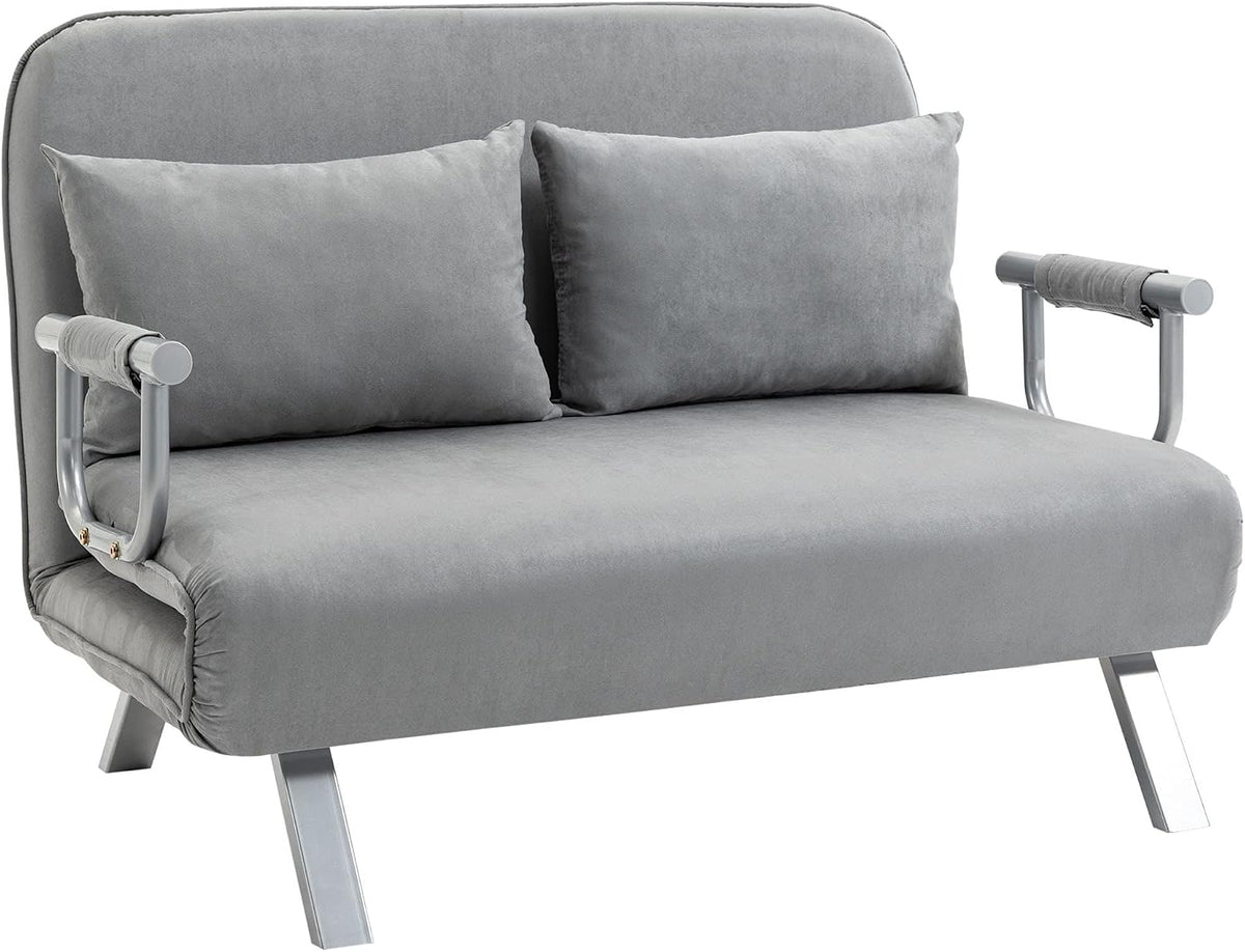 Sofa, HOMCOM, 185 x 105 cm, 3 W, Szary, aksamit, 2-osobowa, funkcja spania, regulowane oparcie, 3 w 1