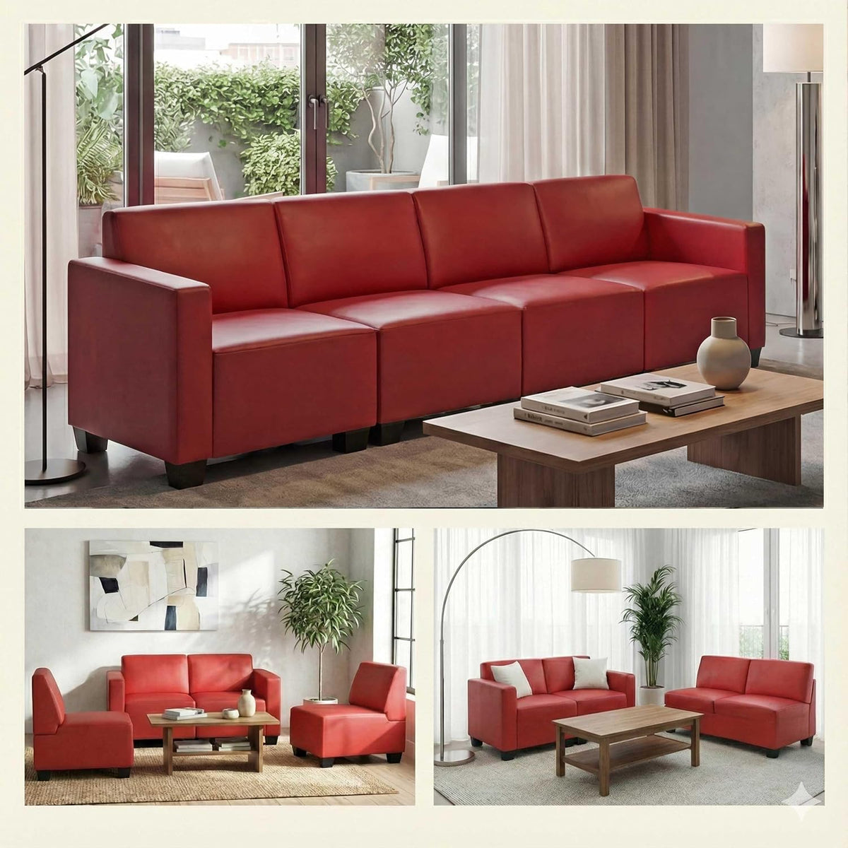 Sofa, Mendler, 76 x 72 x 254 cm, Czerwony, 4-osobowa