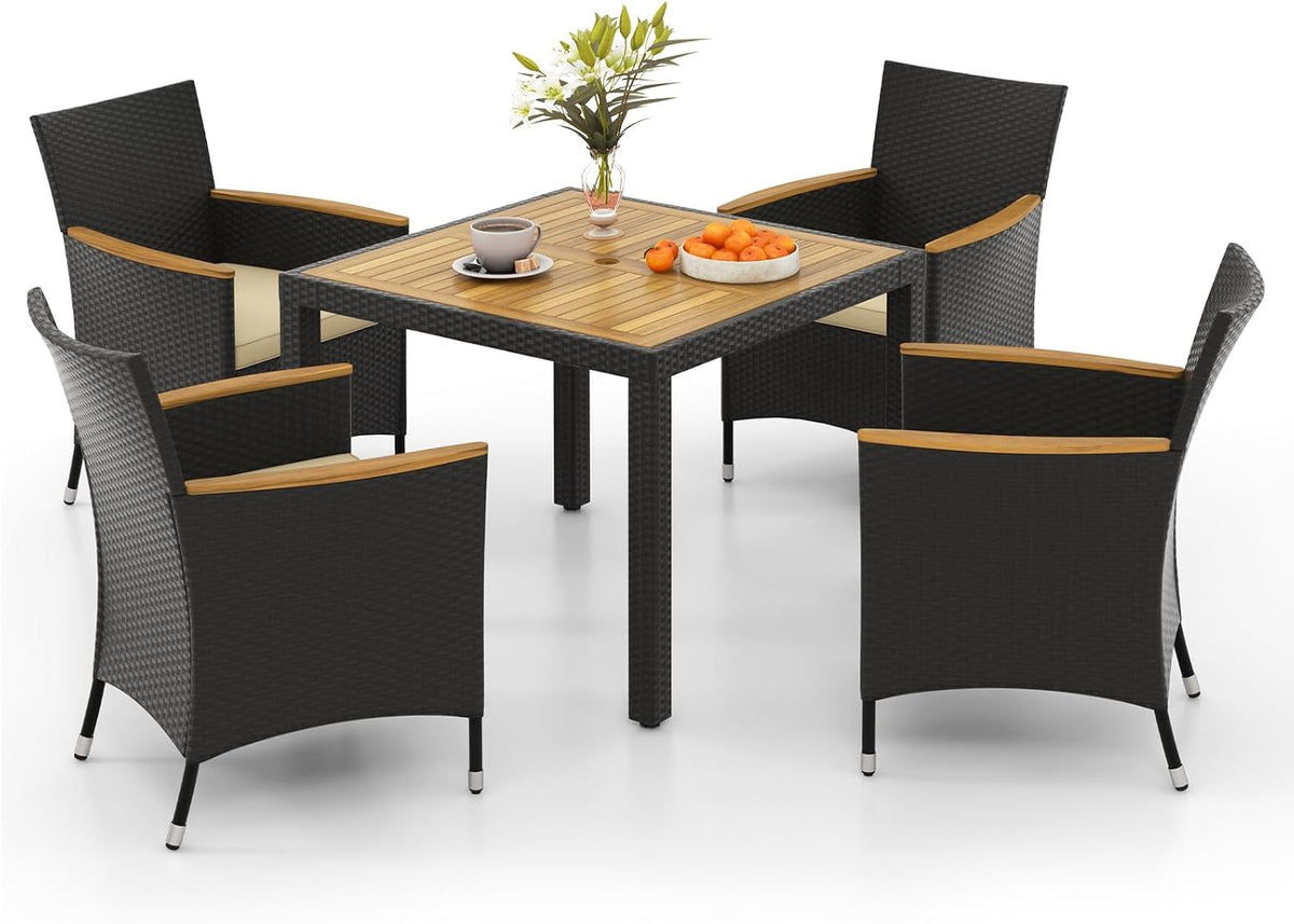 Zestaw mebli do jadalni, COSTWAY, 91 x 91 x 74 cm, Czarny/Szary, polirattan, 4-osobowy
