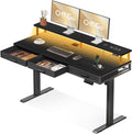 Biurko, OffiGo, 140 cm, Czarny, metal, 3 szuflad, oświetlenie LED, USB