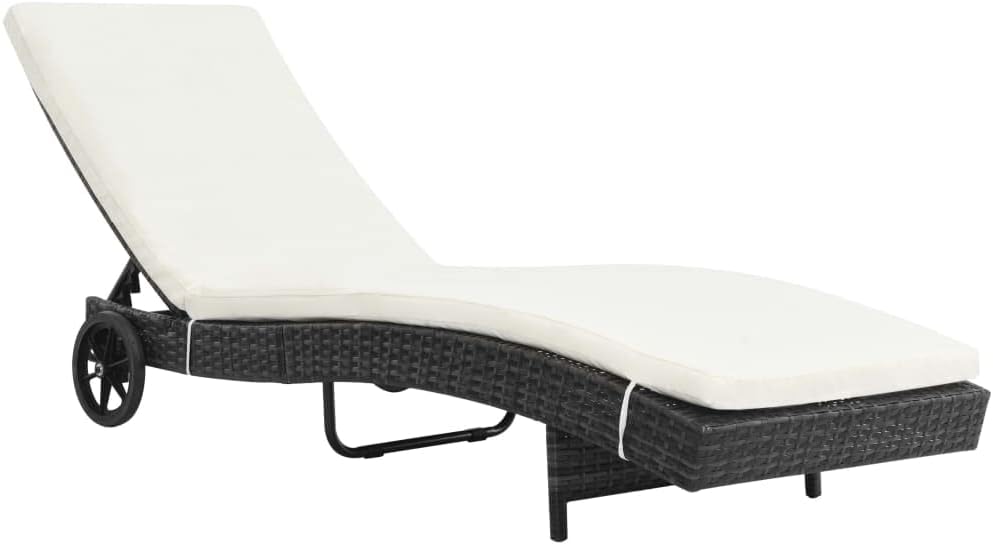 Leżak, GeenYuu, 199 x 60 x 37 cm, Czarny/Beżowy/Biały, stal malowana proszkowo, regulowane oparcie, składana konstrukcja