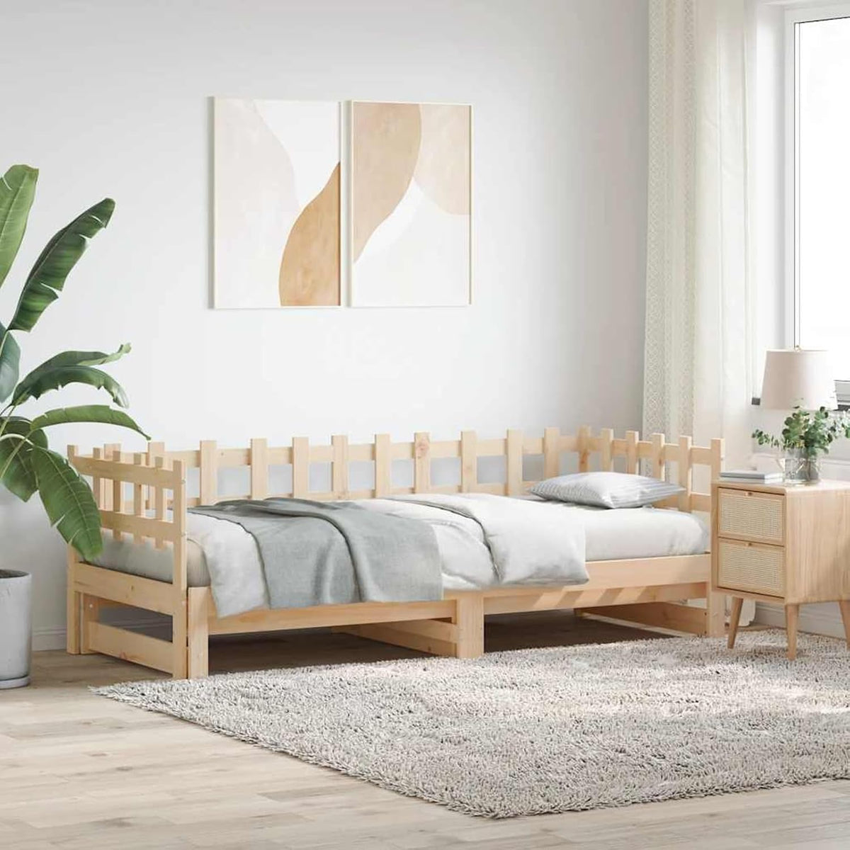 Rama łóżka, Fecpoo, 2 x 90 x 200 cm, Szary/Biały, lite drewno