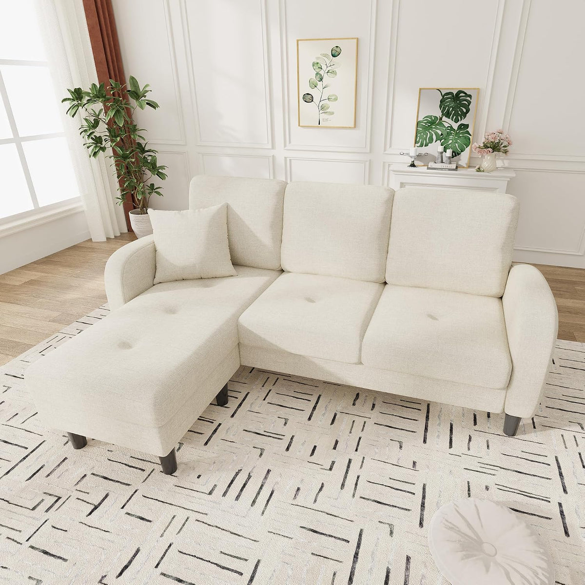Generisch, Sofa narożna, 166 x 118 x 77 cm, Szary/Biały, 3-osobowa, modułowa konstrukcja