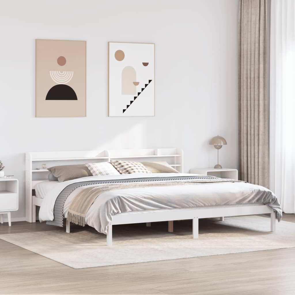 Rama łóżka, FWIKDUN, 180 x 200 cm, Biały/Szary, lite drewno, miejsce do przechowywania
