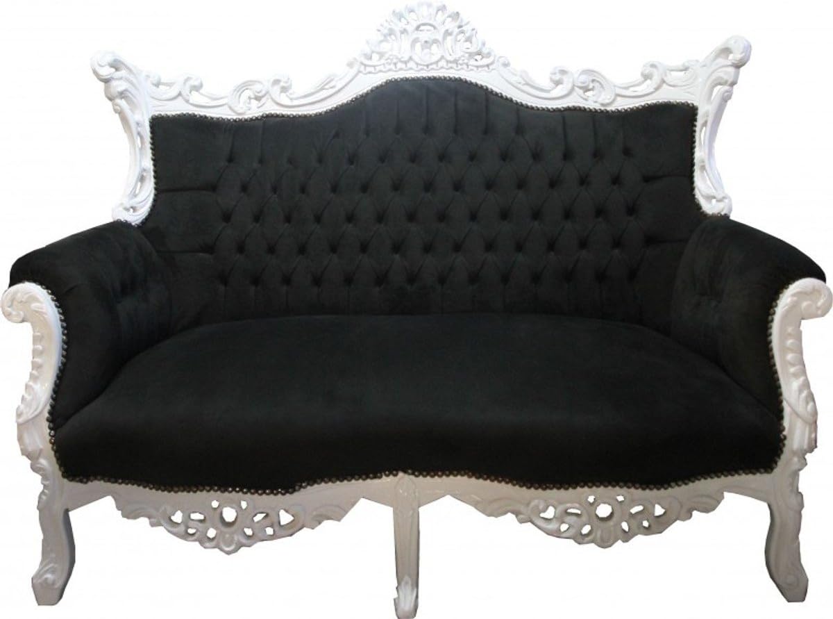 Sofa, Casa Padrino, 168 cm, Czarny/Biały, lite drewno, 2-osobowa