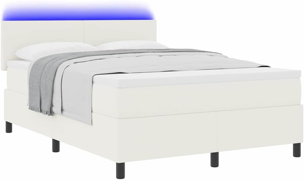 Łóżko kontynentalne, vidaXL, 140x200 cm, Beżowy, sztruks, oświetlenie LED