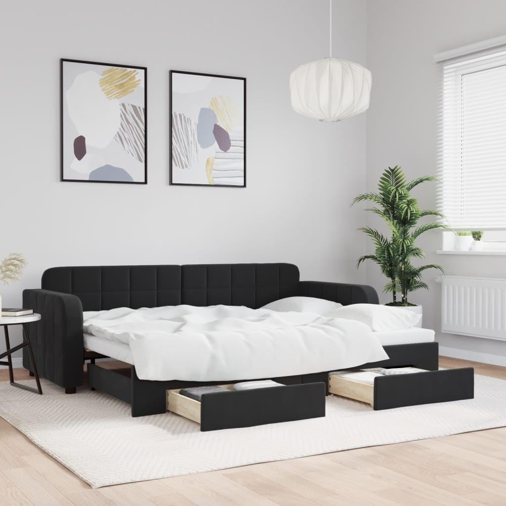 Sofa, FWIKDUN, 80 x 200 cm, 2 W, Czarny, lite drewno, funkcja spania, 2 w 1