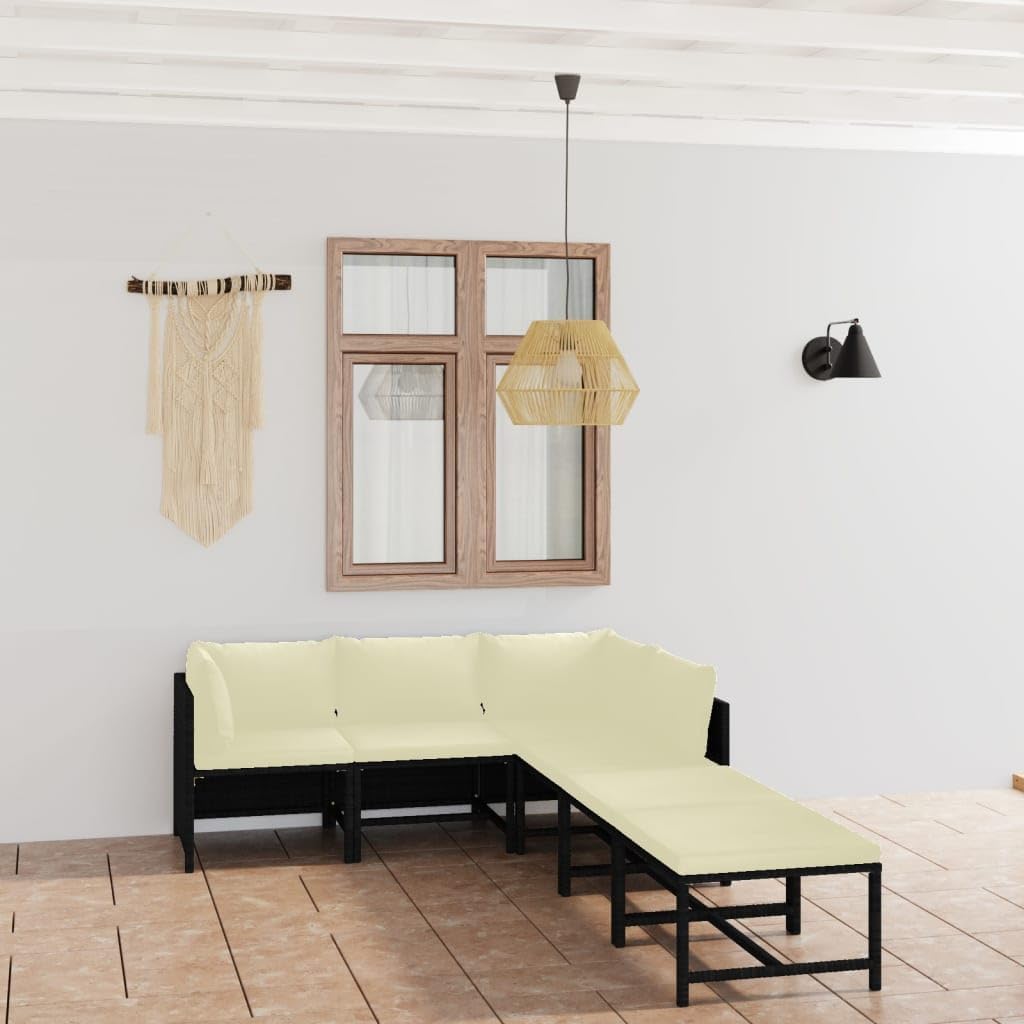 QZZCED, Zestaw wypoczynkowy, 60 x 60 x 60 cm, Czarny, polirattan, modułowa konstrukcja