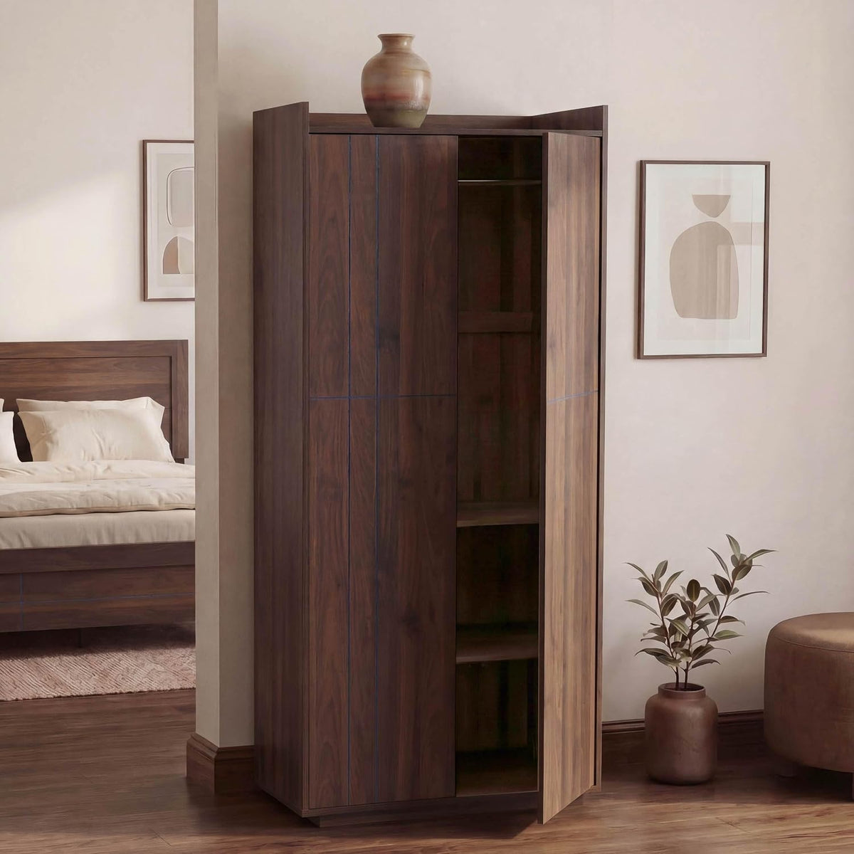 Szafa do sypialni, HWC-P44, Mendler, 184 x 80 x 40 cm, Brązowy/Czerwony, MDF