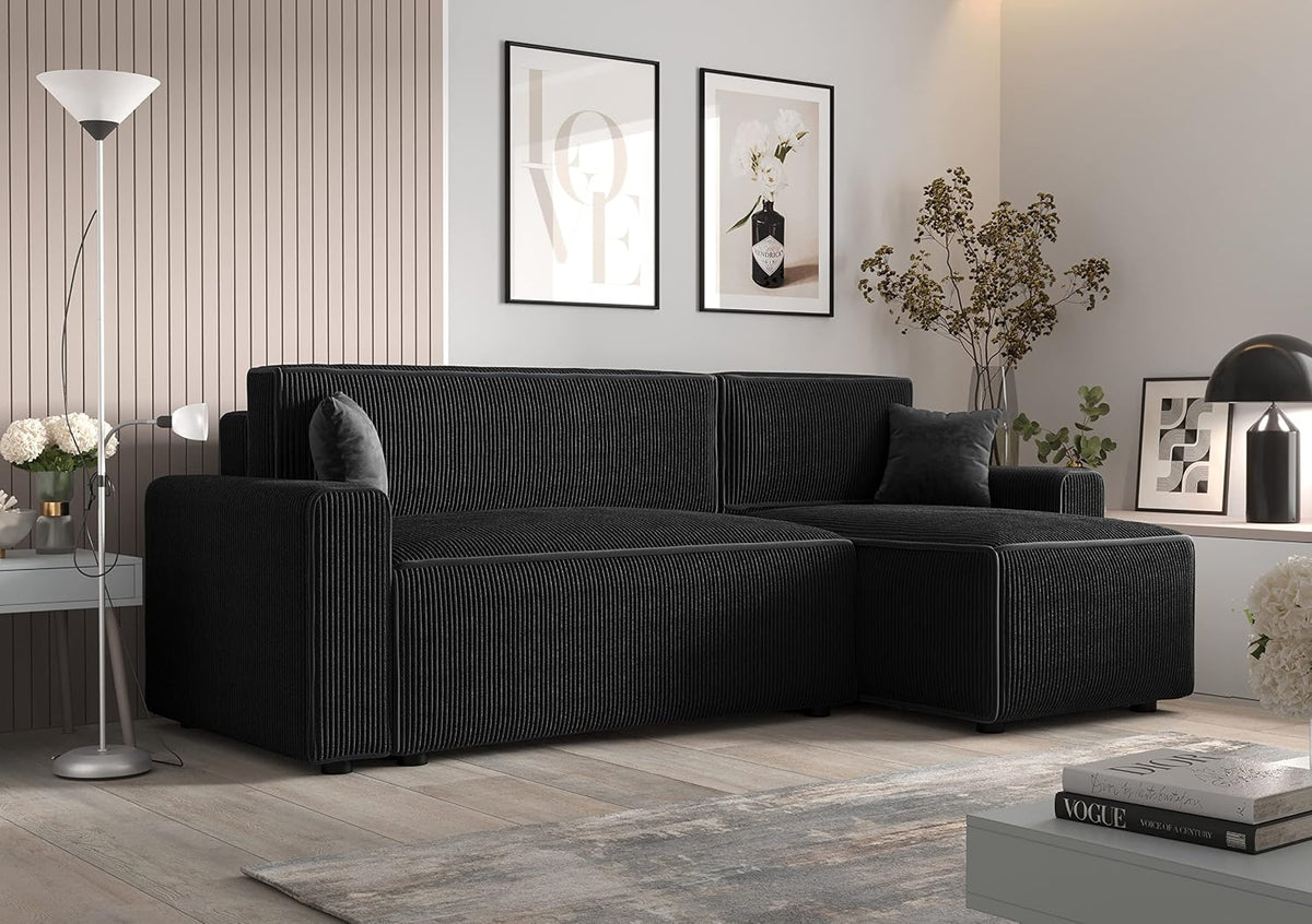 Sofa narożna, 3E 3xE living.com, 252 cm, Czarny, sztruks, 2-osobowa