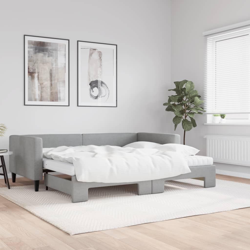 Sofa, Tonture, 90 x 200 cm, 2 W, Szary, lite drewno, funkcja spania, 2 w 1