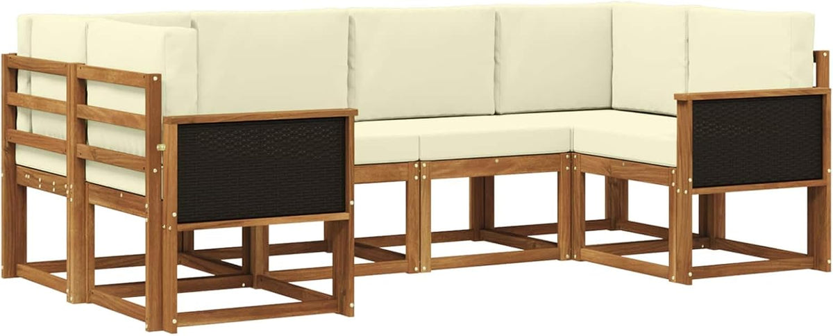 Sofa narożna, vidaXL, 245 x 128,5 x 73 cm, Beżowy, lite drewno, modułowa konstrukcja, odporność na warunki atmosferyczne