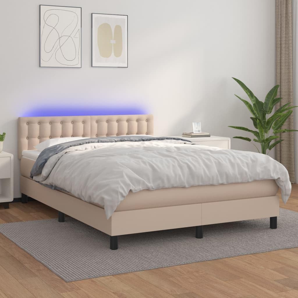 zylophax, Łóżko tapicerowane, 140 x 200 cm, 5 V, Brązowy, lite drewno, regulowana wysokość, oświetlenie LED, USB
