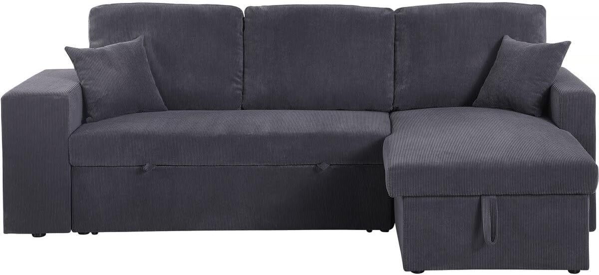 Sofa narożna, Habitat et Jardin, 233 x 146 x 86 cm, Szary, sztruks, 3-osobowa, miejsce do przechowywania, pilot zdalnego sterowania