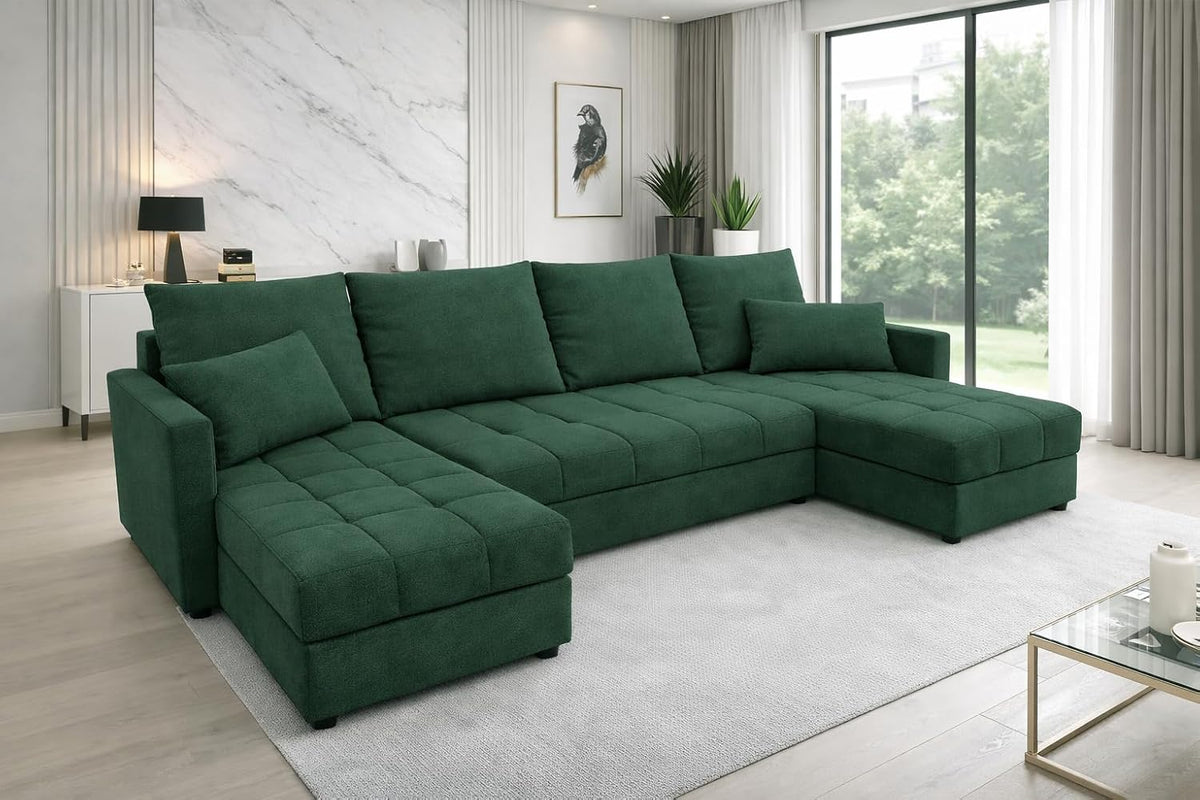 Sofa narożna, Generisch, 287 cm, Szary/Zielony, funkcja spania, miejsce do przechowywania