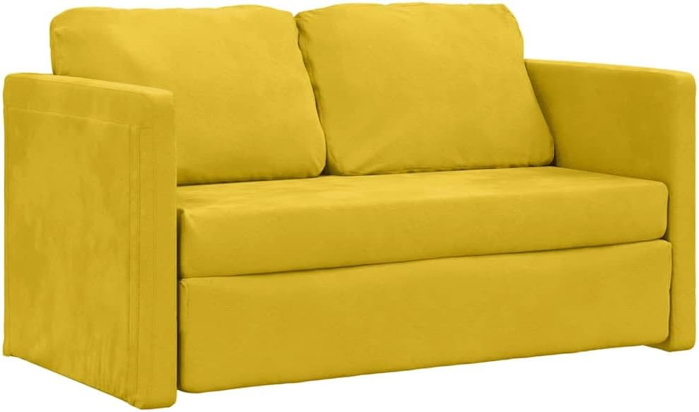 vidaXL, Sofa, 122x204x55 cm, 2 W, Żółty, aksamit, 2-osobowa, 2 w 1