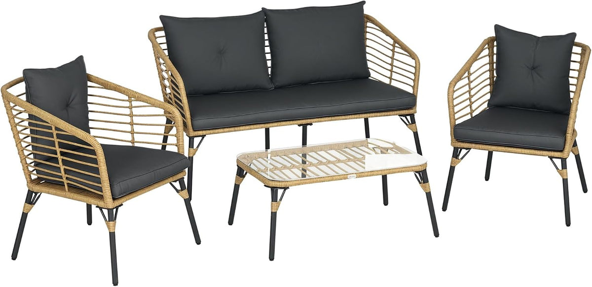 Outsunny, Fotel, 131 x 63 x 76 cm, 63 W, Szary, polirattan, 2-osobowa, funkcja grilla, odporność na warunki atmosferyczne, ochrona UV