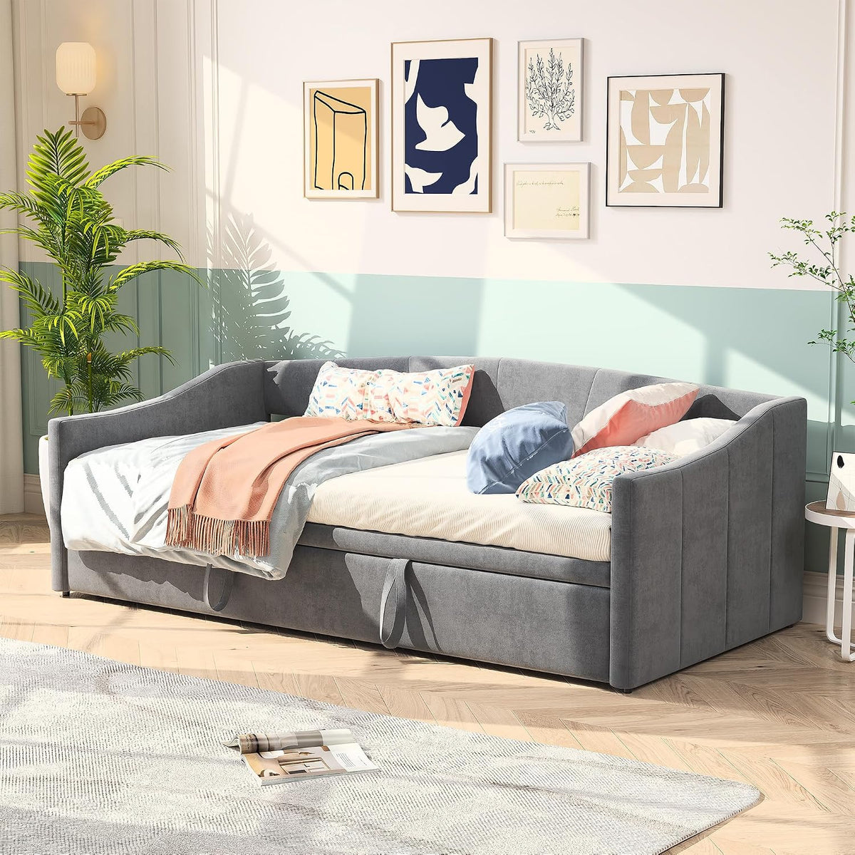 FOERPL, Sofa, 90 x 200 cm, Biały/Beżowy, MDF, 3-osobowe, składana konstrukcja